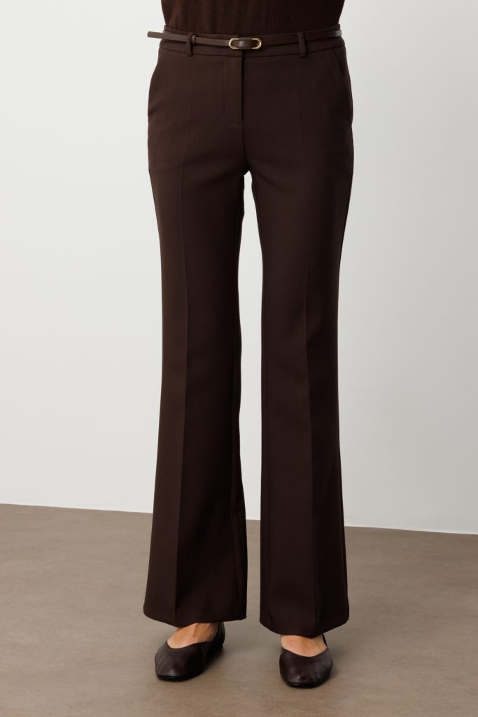 EKOL Beli Kemerli İspanyol Paça Pantolon 1011 - kahve