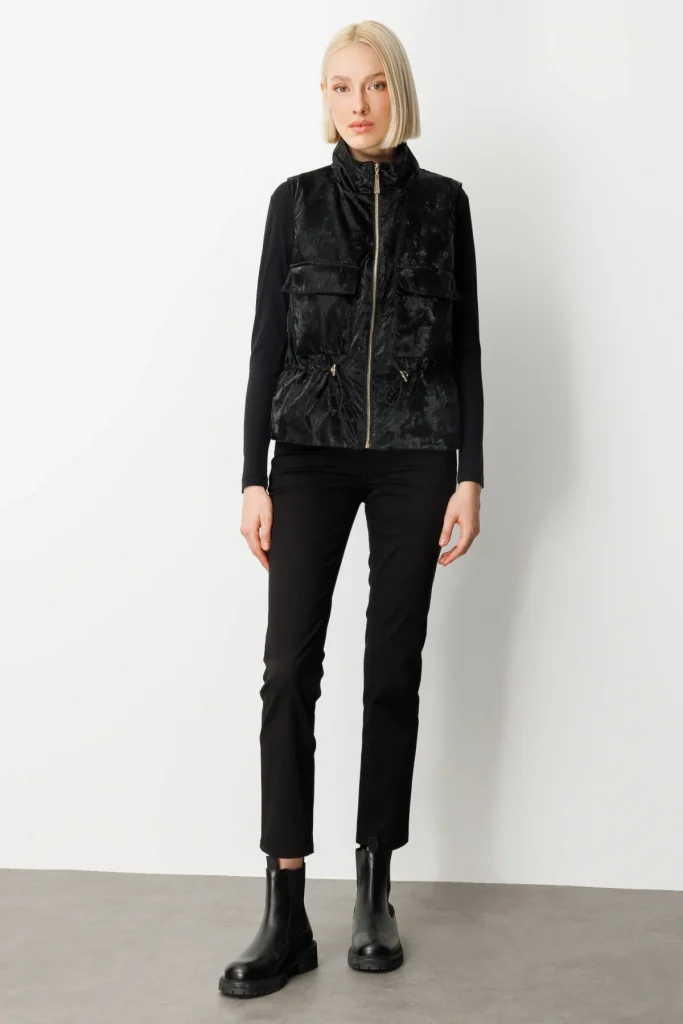 ON TRİKO Dik Yaka Beli Lastikli Yelek 60998 - Siyah