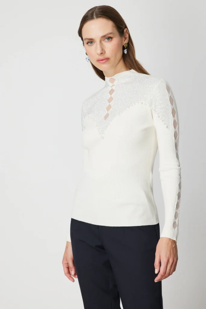 ON TRİKO Yakası Taşlı Dik Yaka Triko Kazak 60386 - EKRU