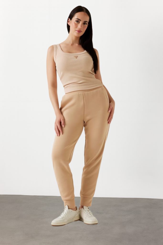 GUESS Yan Logo Bantlı Koşu Pantolon W5YB11KBYE2 - KREM