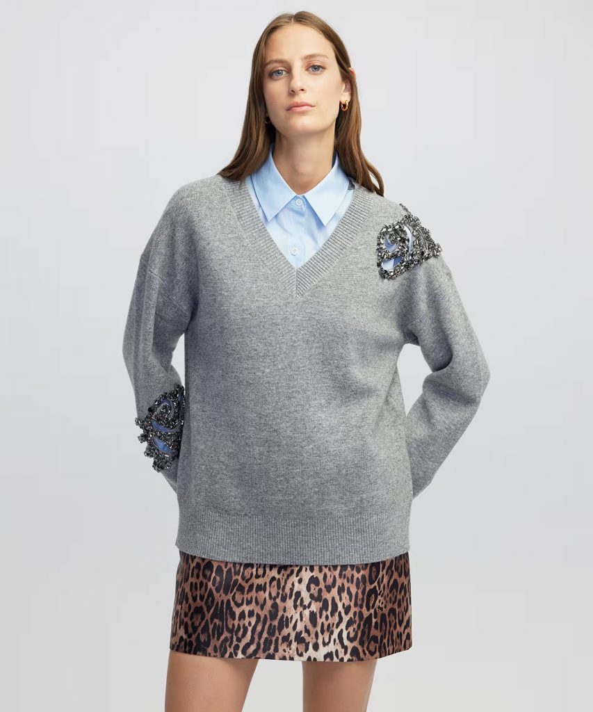 İPEKYOL Strass taş ve payet aplikeli triko IW6250050399 - GRİ