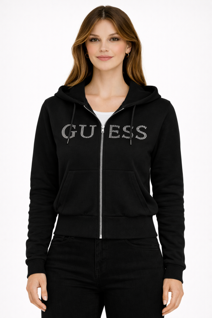 GUESS  Yapay elmas ve logolu kapüşonlu Sweatshirt  V5GQ10KCRP0 - Siyah