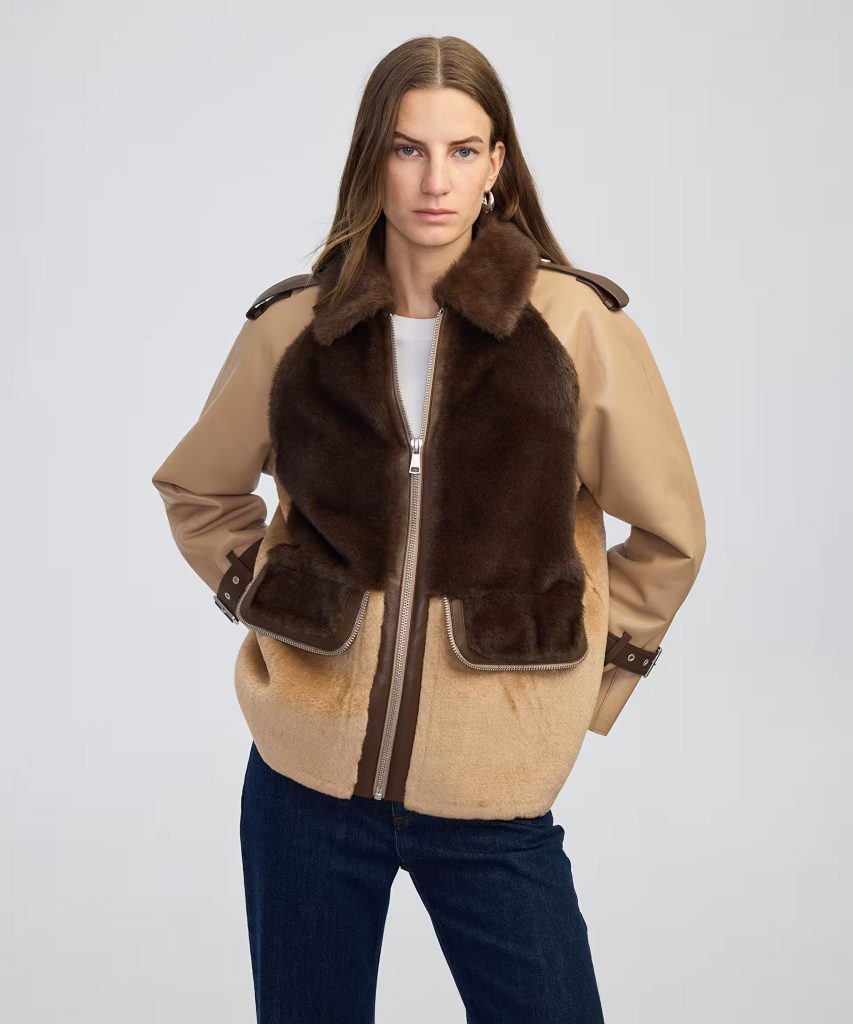 İPEKYOL Suni kürk mix colorblock mont IW6250012078 - camel