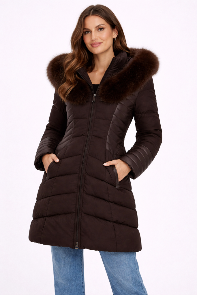 GUESS Suni kürk kapüşonlu şişme mont W4BL61WGLZ0 - kahve