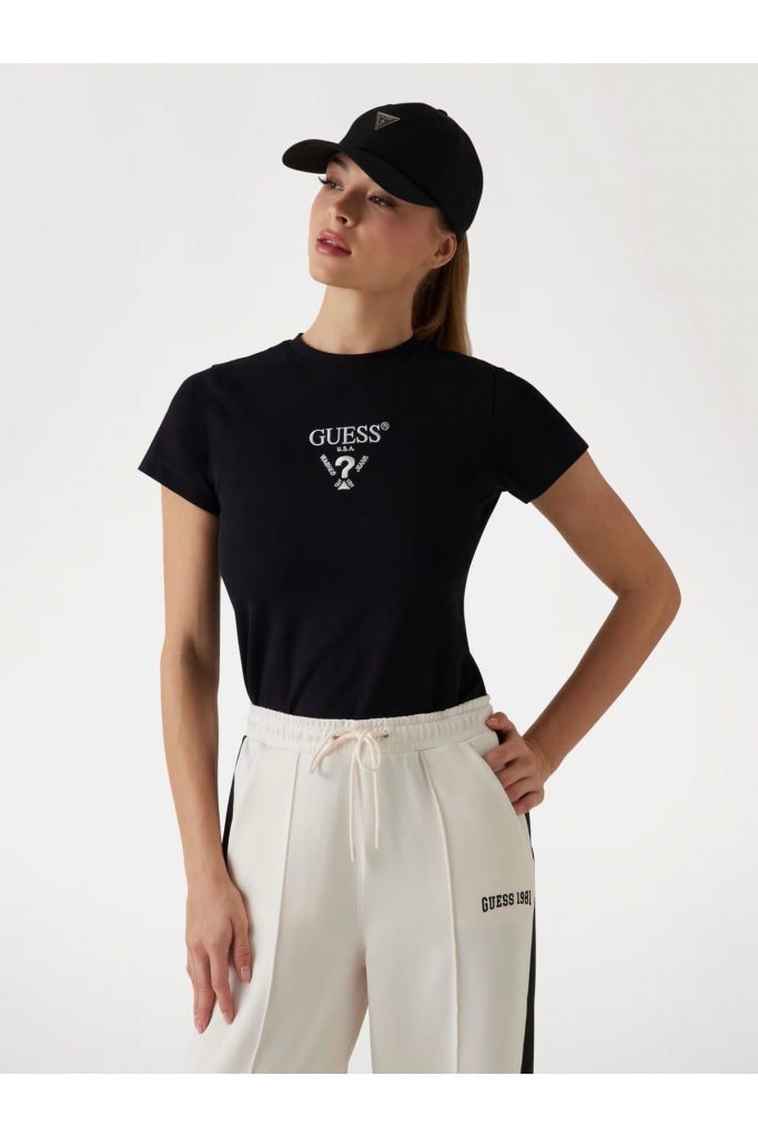 GUESS Önü Logolu Stretch T-shirt V4YI21KCDH1 - Siyah