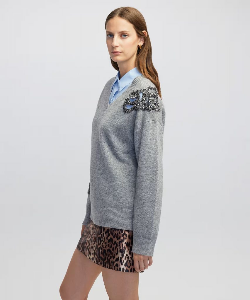 İPEKYOL Strass taş ve payet aplikeli triko IW6250050399 - GRİ