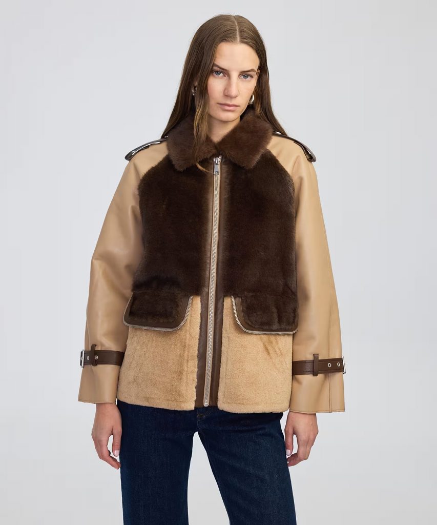 İPEKYOL Suni kürk mix colorblock mont IW6250012078 - camel
