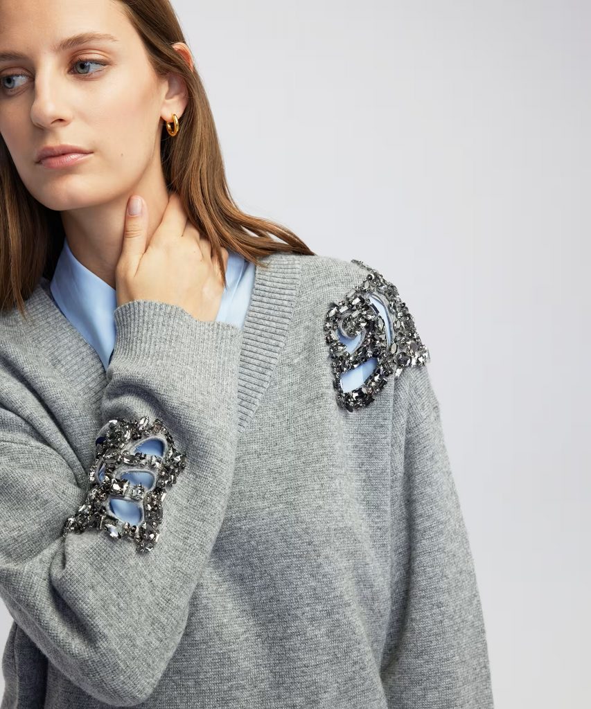 İPEKYOL Strass taş ve payet aplikeli triko IW6250050399 - GRİ