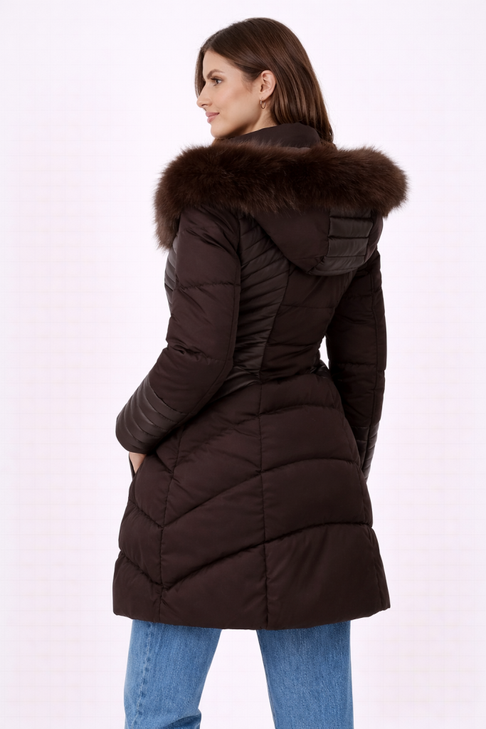 GUESS Suni kürk kapüşonlu şişme mont W4BL61WGLZ0 - kahve