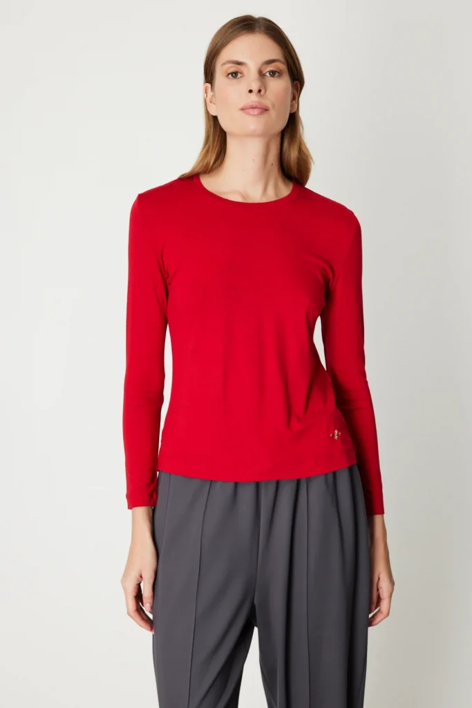 ON Metal Aksesuarlı Sıfır Yaka Basic Bluz 61303 - KIRMIZI