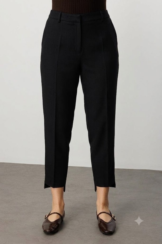 EKOL Zikzak Desenli Dar Paça Pantolon 5535-26k - Siyah