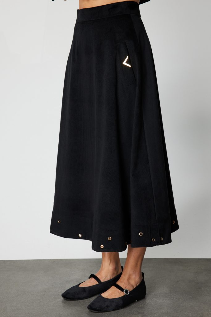 ON TRİKO Zımbalı Fitilli Midi Etek 66535 - Siyah