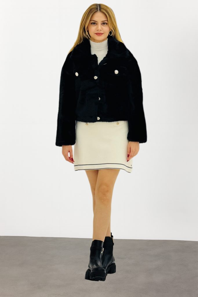 BDK Yumuşak Dokulu Peluş Kısa Mont 6605 - Siyah