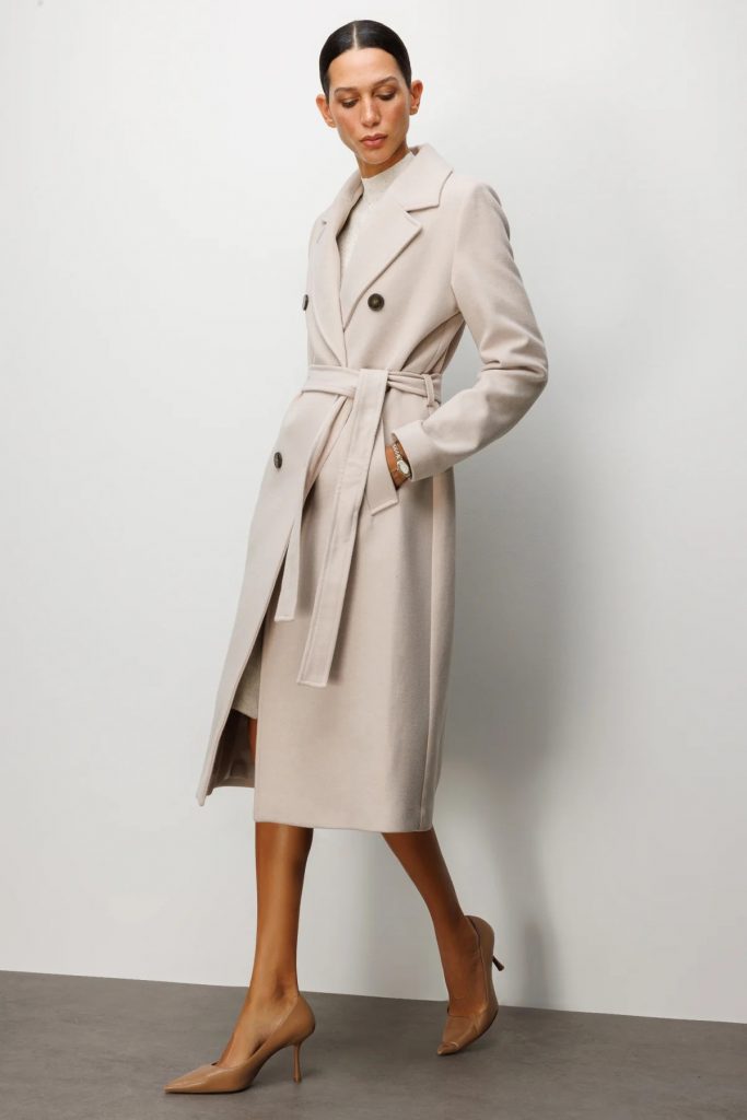 EKOL Beli Kuşaklı Kruvaze Yaka Kaban 6063 - TAŞ