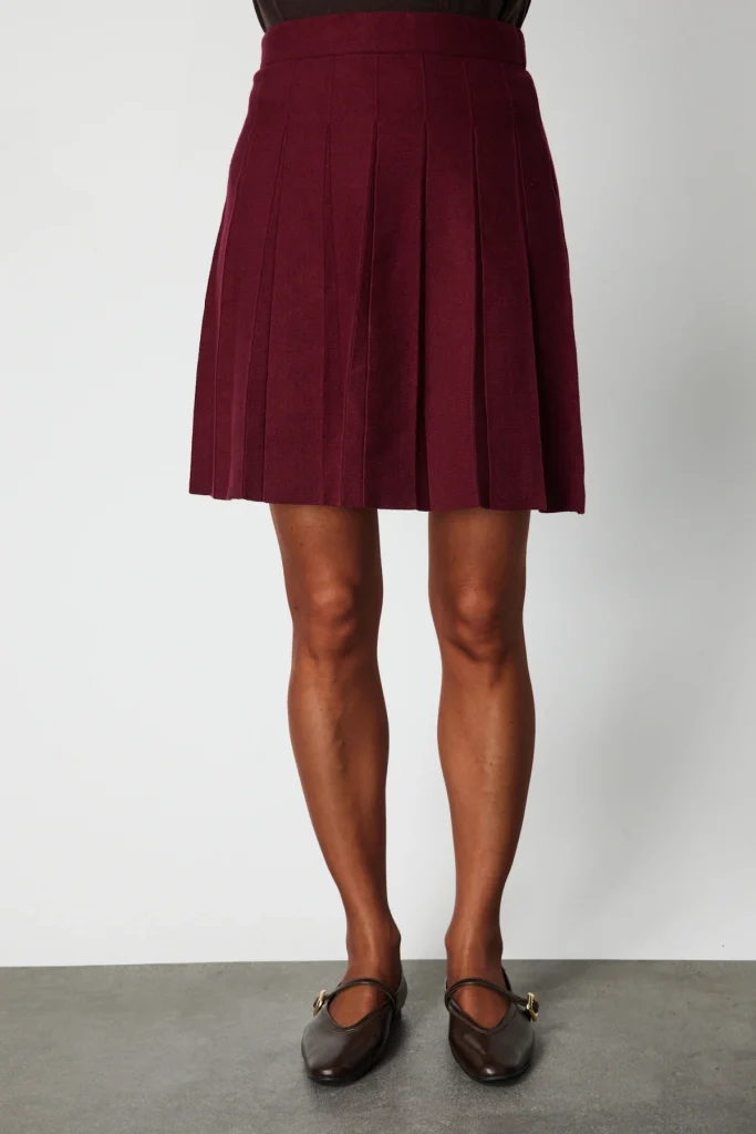 ON TRİKO Pileli Mini Triko Etek 69202 - bordo