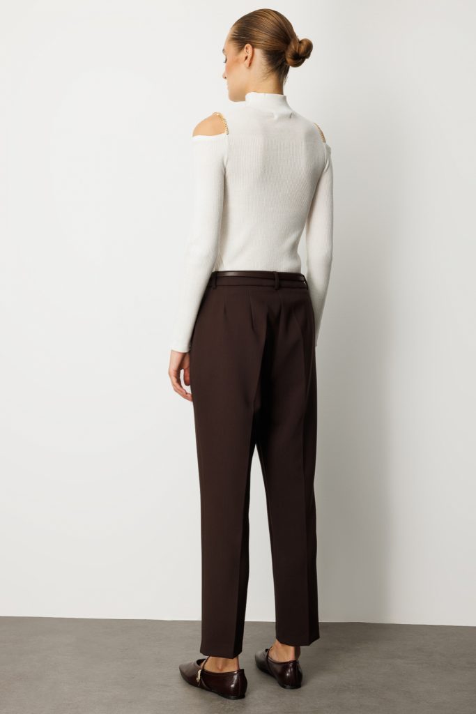 EKOL Beli Kemerli Dar Paça Pantolon 1013 - kahve