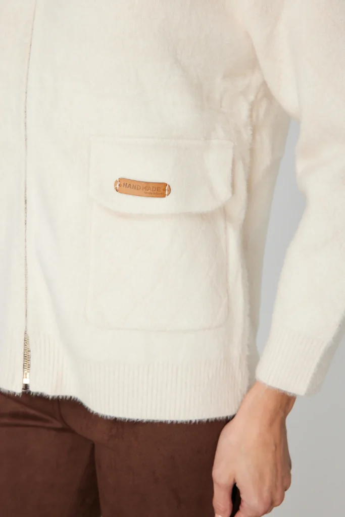 ON TRİKO Kapak Cepli Peluş Hırka 60936 - KREM