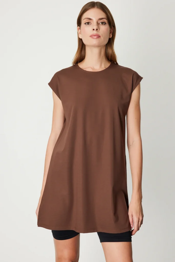 ON TRİKO Kadın Sıfır Yaka Basic TUNİK 61419 - kahve