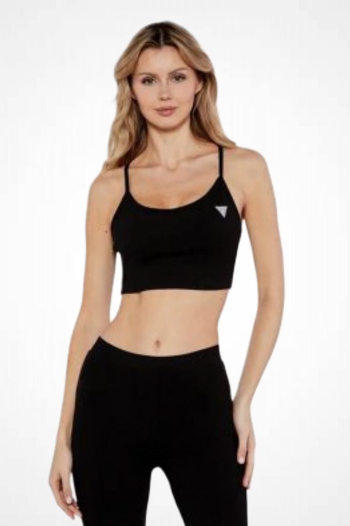 Guess Logolu İçi Dolgulu Crop T-Shirt V5GP15KCRS2-25 - Siyah