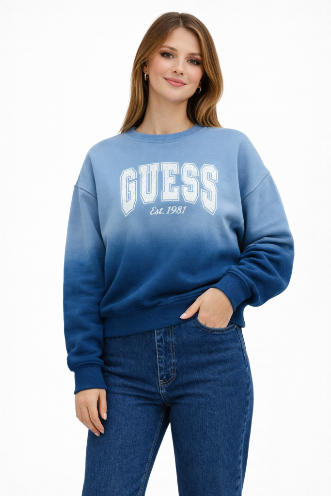 GUESS Pamuklu Relaxed Fit Bisiklet Yaka Logolu  W4BQ10KBY51 - MAVİ