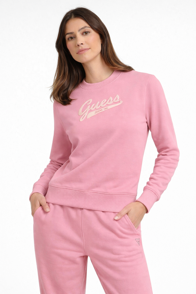 GUESS Sıfır Yaka Sweat W4YQ11KC811 - pembe