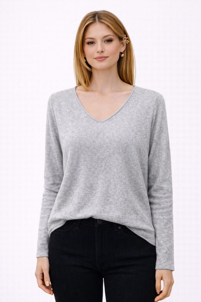 BDK V Yaka Triko Kazak 26KRS501 - A.GRİ