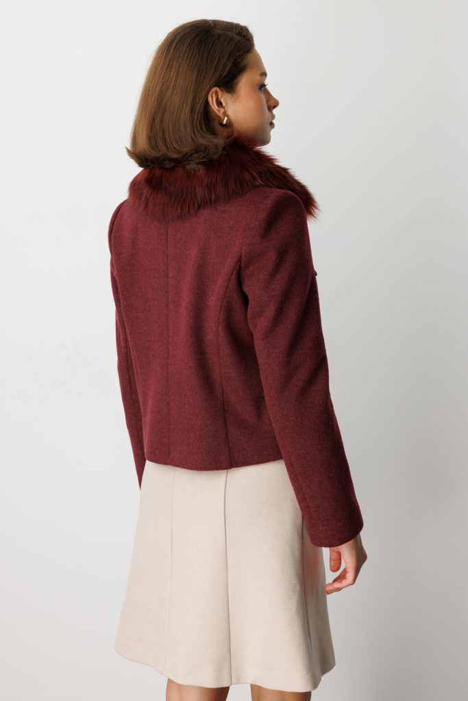 EKOL Yakası Kürklü Kısa Mont 6121 - bordo