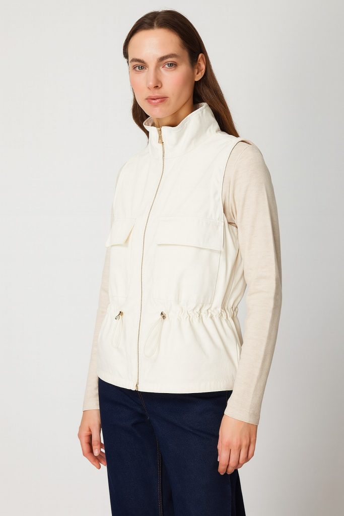 ON TRİKO Dik Yaka Beli Lastikli Yelek 60998 - EKRU