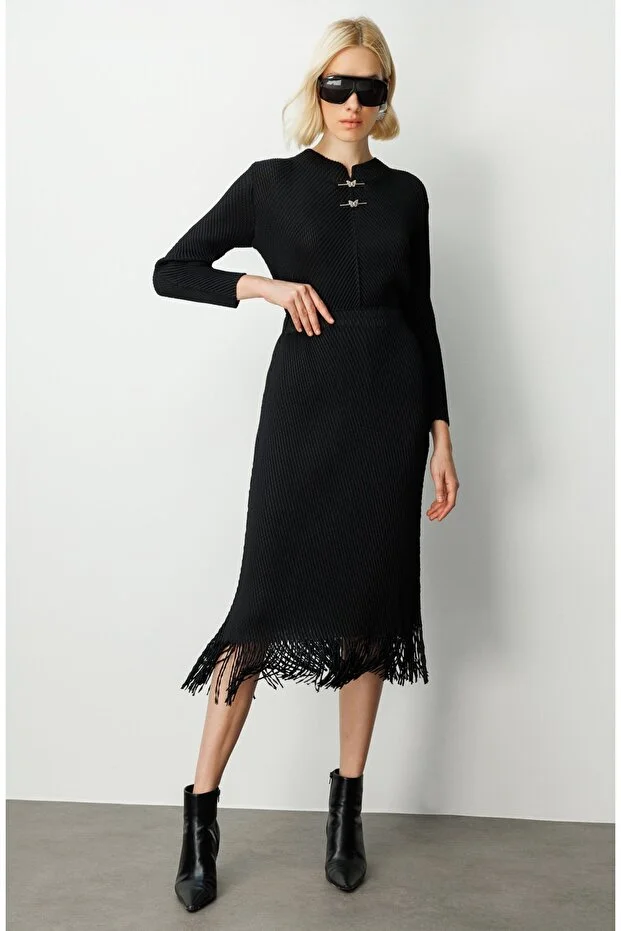 EKOL Kadın Beli Lastikli Püsküllü Etek 3911