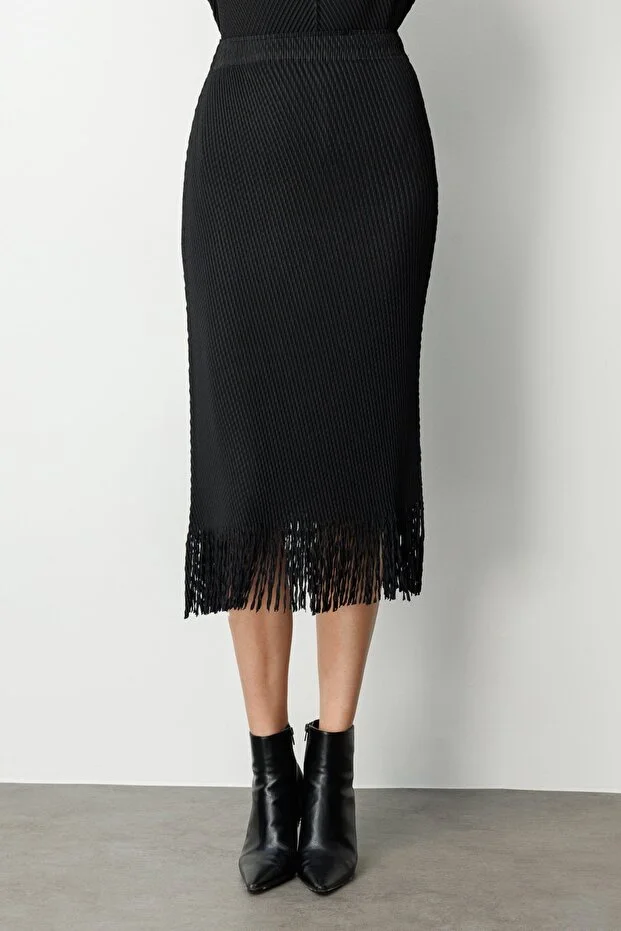 EKOL Kadın Beli Lastikli Püsküllü Etek 3911