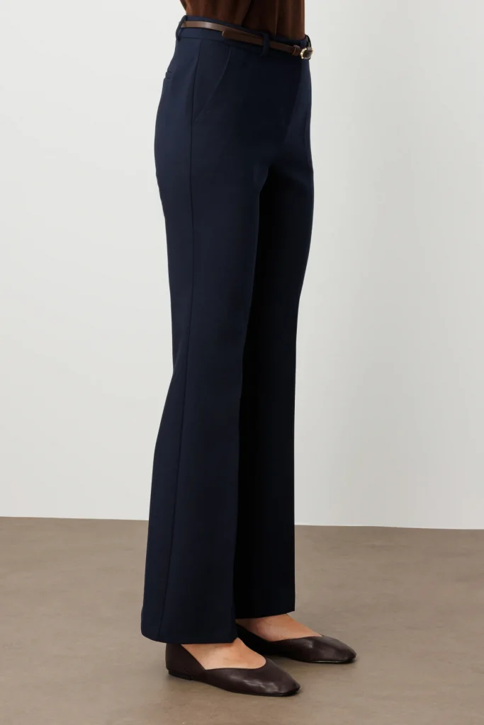 EKOL Beli Kemerli İspanyol Paça Pantolon 1011 - Lacivert