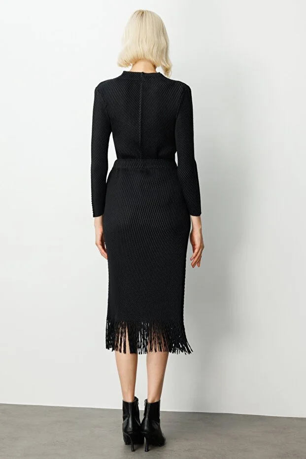 EKOL Kadın Beli Lastikli Püsküllü Etek 3911