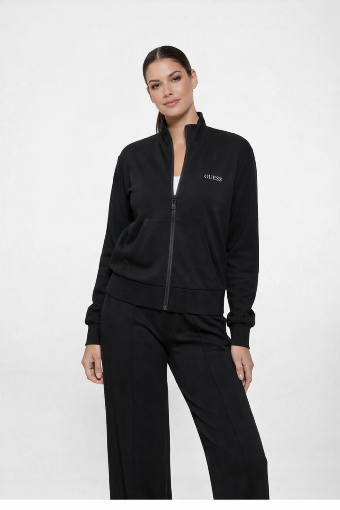 GUESS Fermuar Kapamalı Logolu Standart kesim Sweatshirt V5RQ17KCOB2 - Siyah