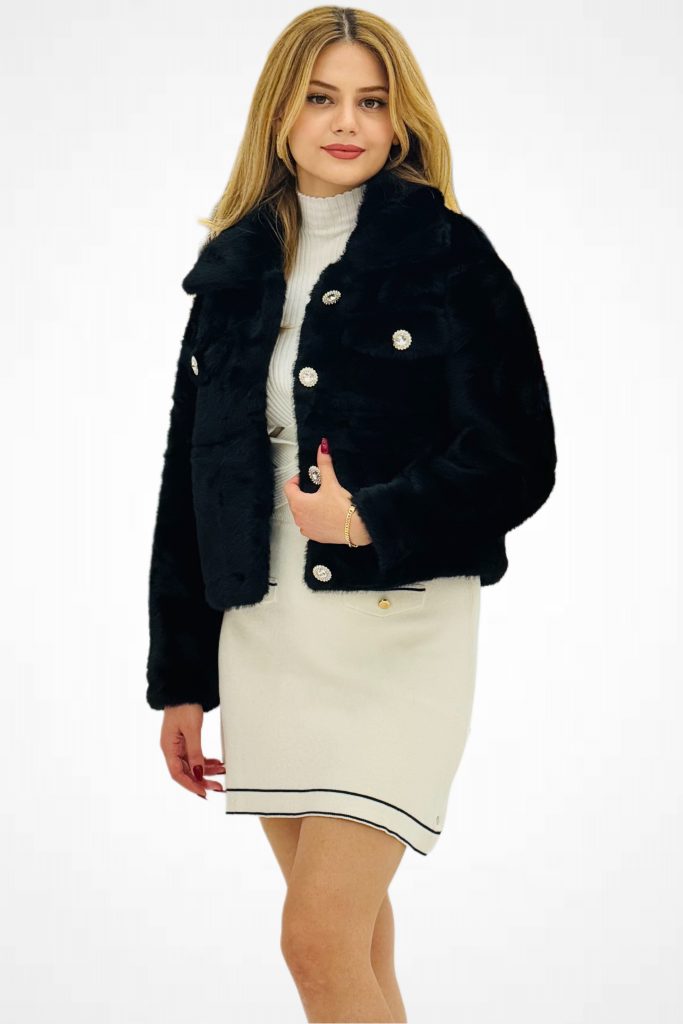 BDK Yumuşak Dokulu Peluş Kısa Mont 6605 - Siyah