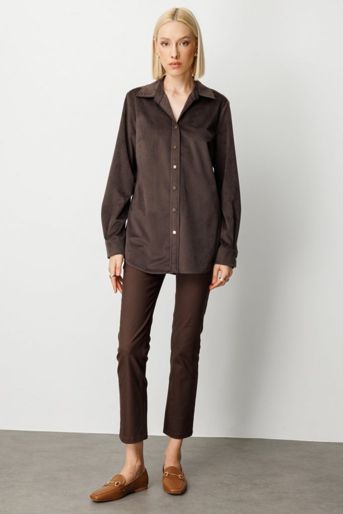 EKOL İnce Fitilli Kadife Gömlek 3045