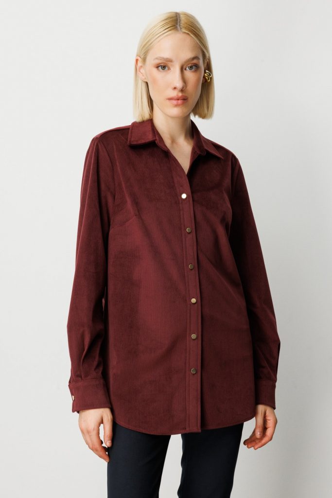 EKOL İnce Fitilli Kadife Gömlek 3045 - bordo