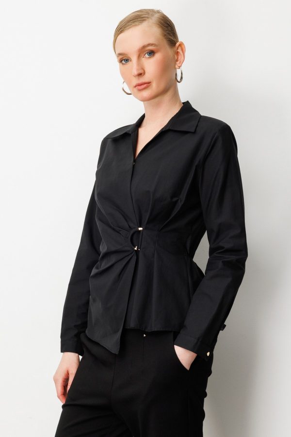 EKOL Kruvaze Yaka Önü Tokalı Bluz 3047