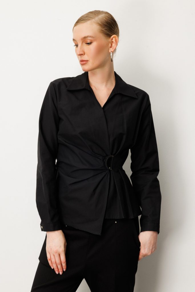 EKOL Kruvaze Yaka Önü Tokalı Bluz 3047