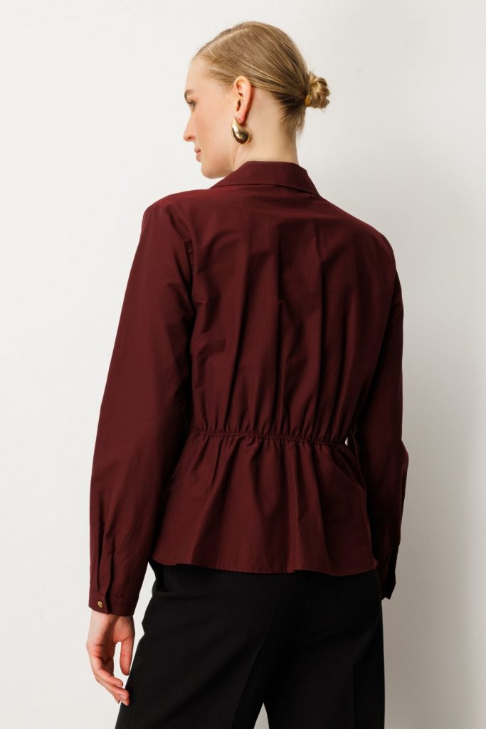 EKOL Kruvaze Yaka Önü Tokalı Bluz 3047 - bordo