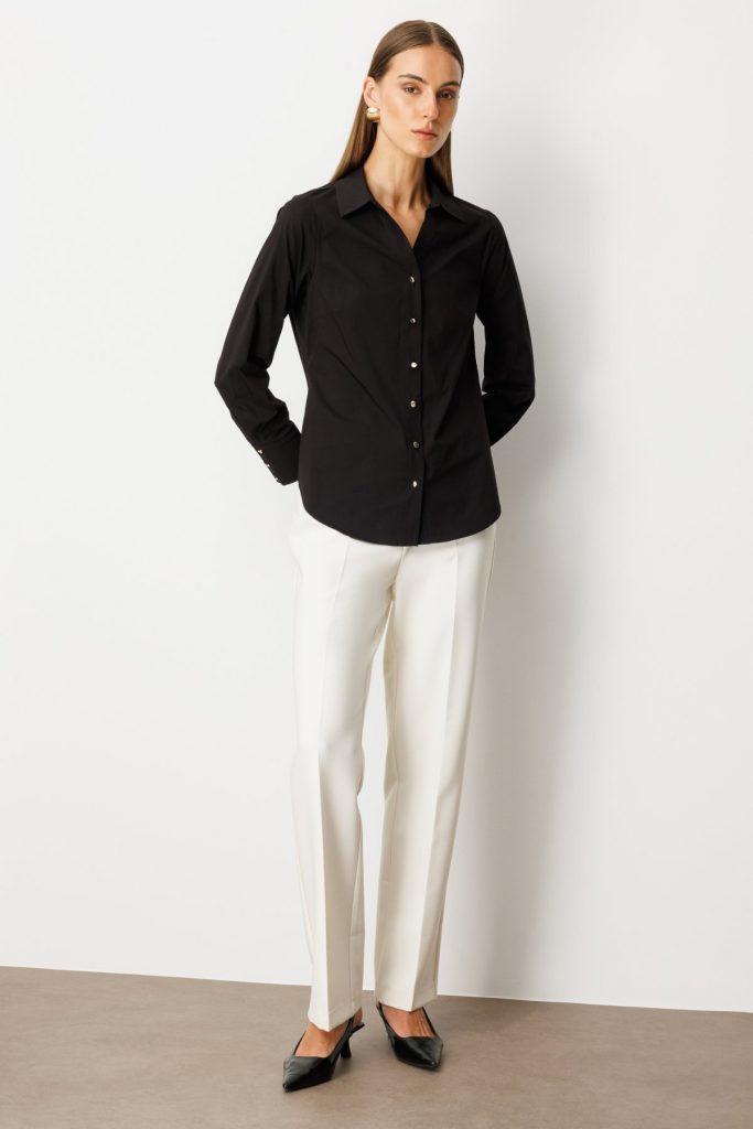 EKOL Polo Yaka Pamuklu Gömlek 3049 - Siyah