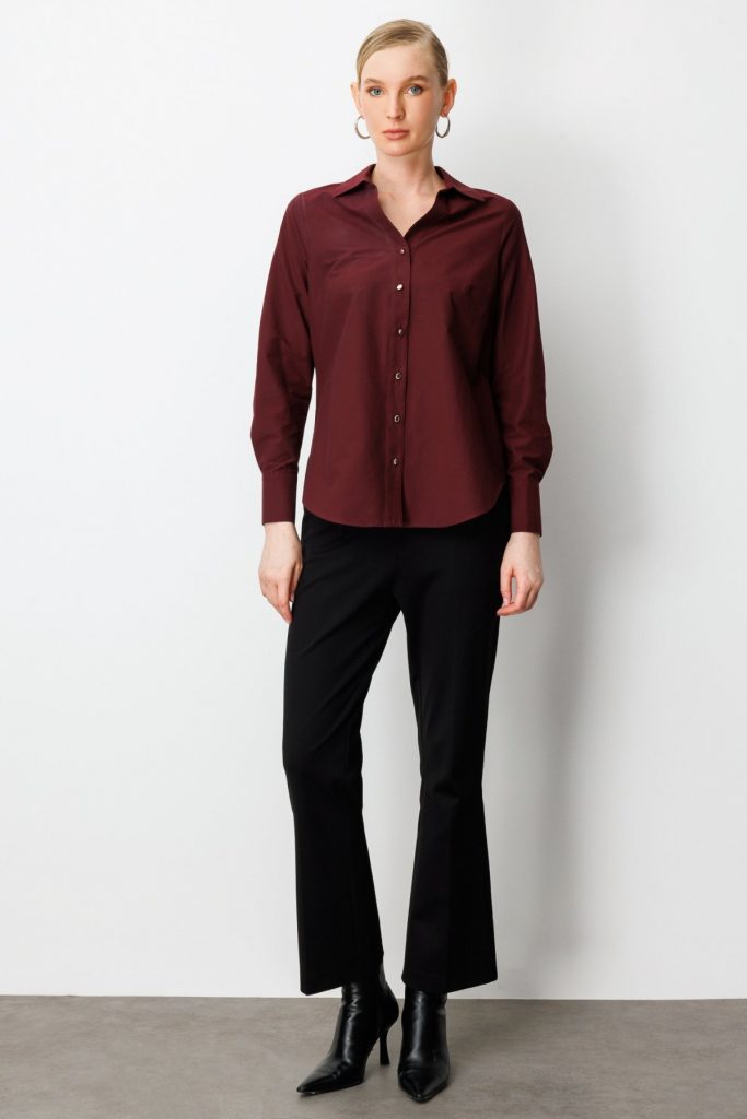 EKOL Polo Yaka Pamuklu Gömlek 3049 - bordo