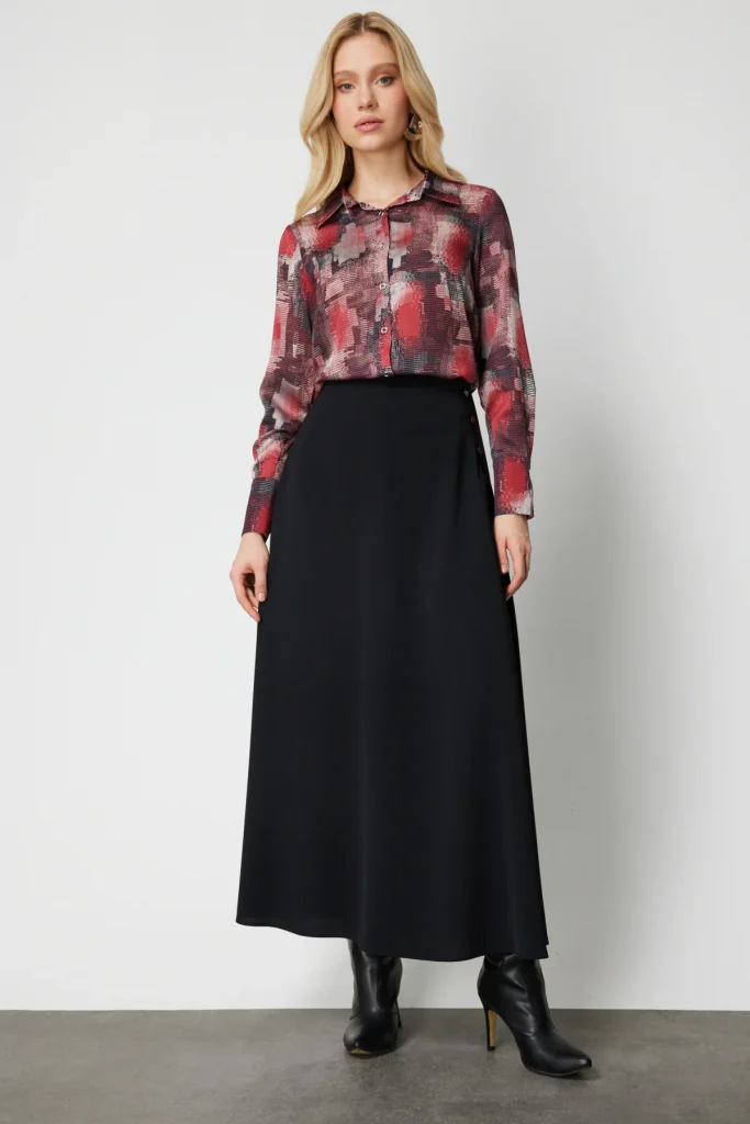 EKOL Önü Düğmeli Desenli Bluz 3051