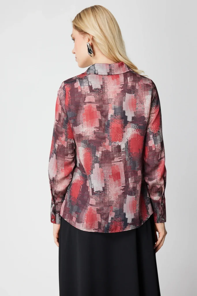 EKOL Önü Düğmeli Desenli Bluz 3051