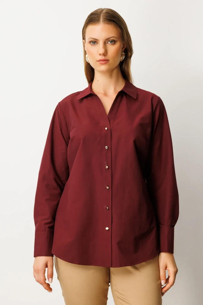 EKOL Önü Düğmeli Polo Yaka Gömlek 3549 - bordo