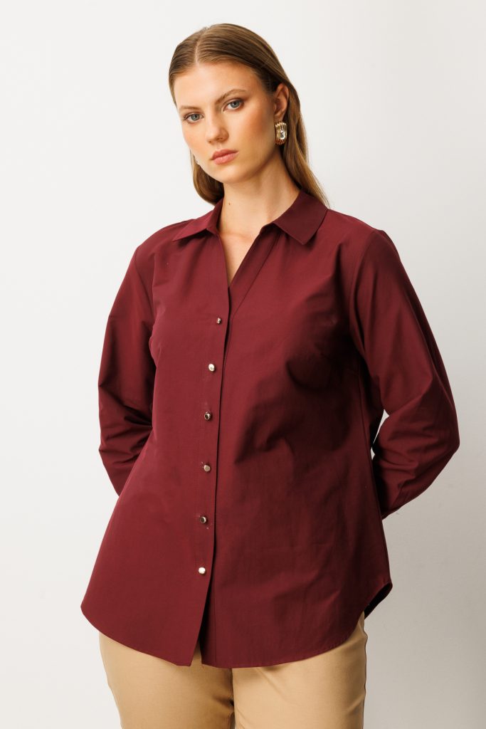 EKOL Önü Düğmeli Polo Yaka Gömlek 3549 - bordo