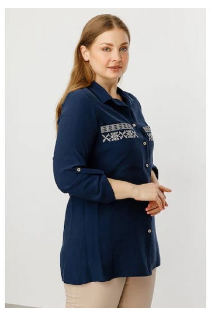 EKOL Kadın Büyük Beden Torba Cepli Cebi İşlemeli Bluz 3964 B.B