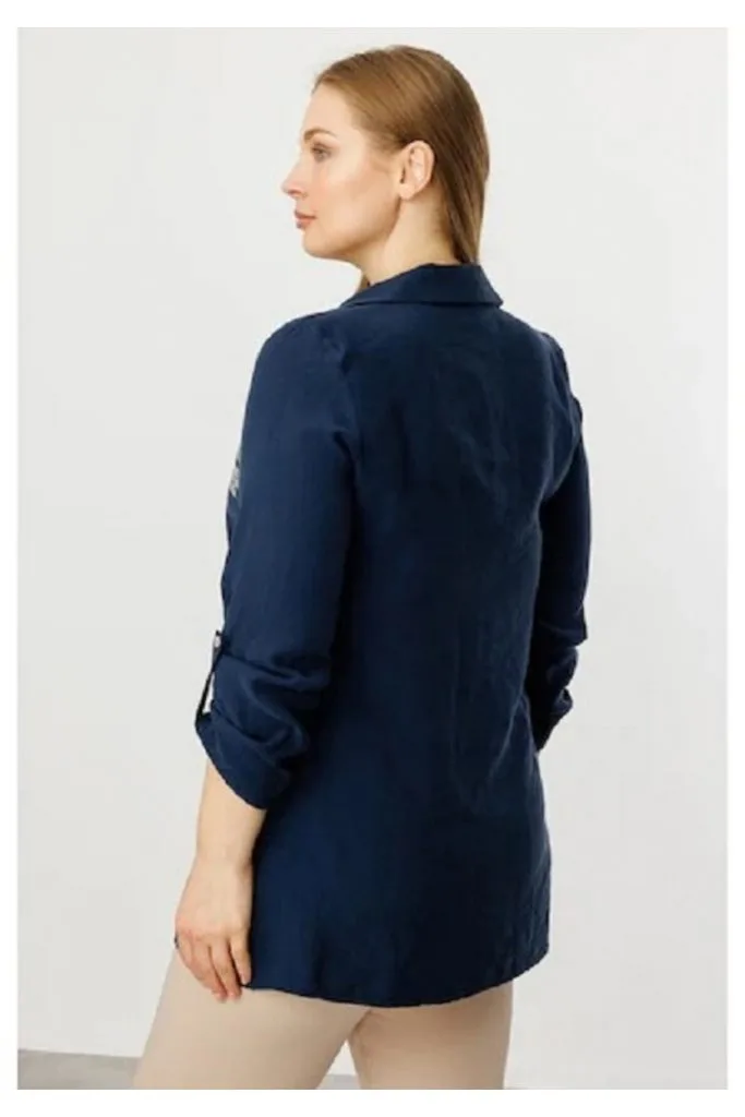 EKOL Kadın Büyük Beden Torba Cepli Cebi İşlemeli Bluz 3964 B.B