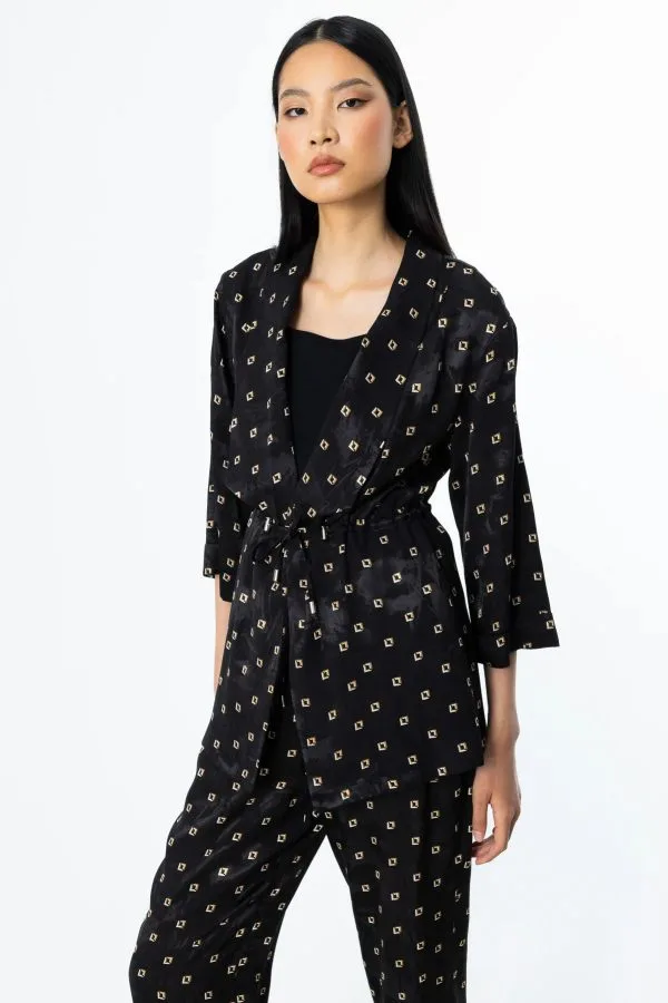 EKOL Beli Bağcıklı Desenli Ceket 4242