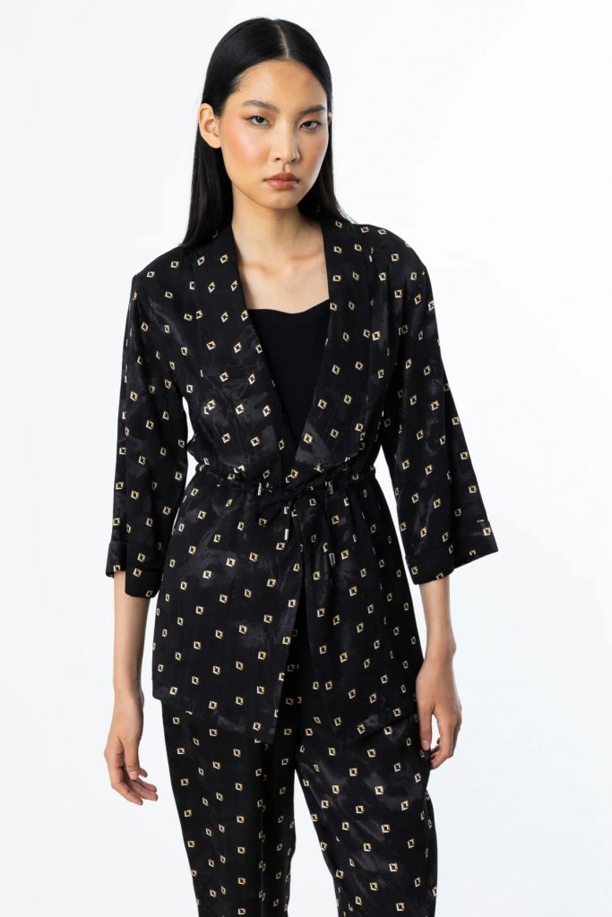 EKOL Beli Bağcıklı Desenli Ceket 4242