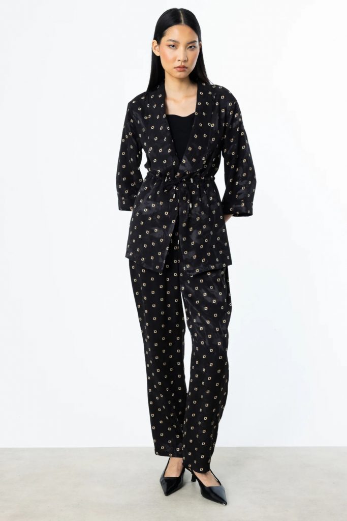 EKOL Beli Bağcıklı Desenli Ceket 4242